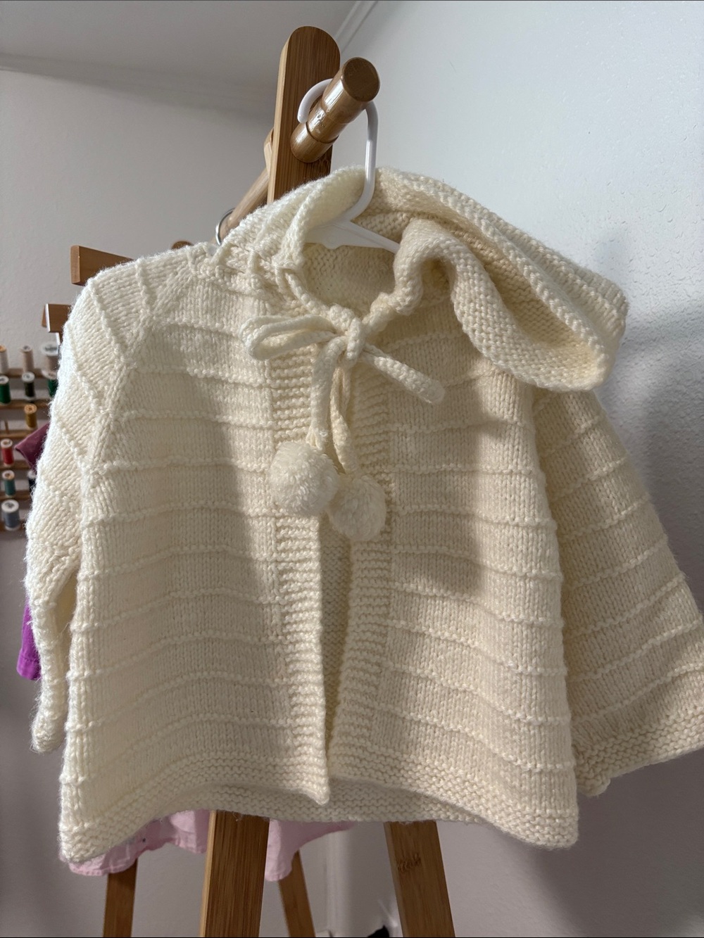Vintage! Handmade! Sweater with pom pom ties